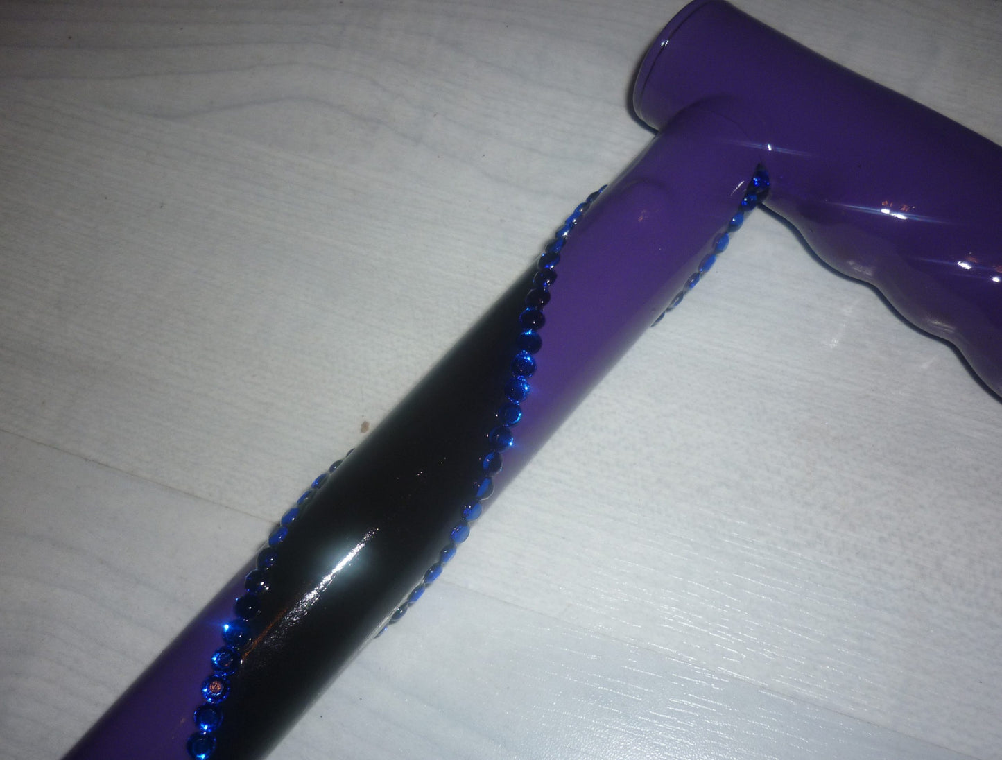 Double Helenix Walking in Purple and black  angled thick stripes with blue diamanté in-between the colour change