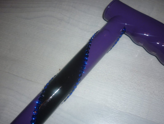 Double Helenix Walking in Purple and black  angled thick stripes with blue diamanté in-between the colour change