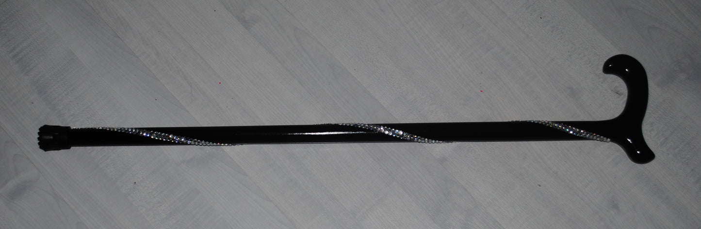 Helenix Black Derb Cane in black with white diamanté lined around around the crutch every few inches
