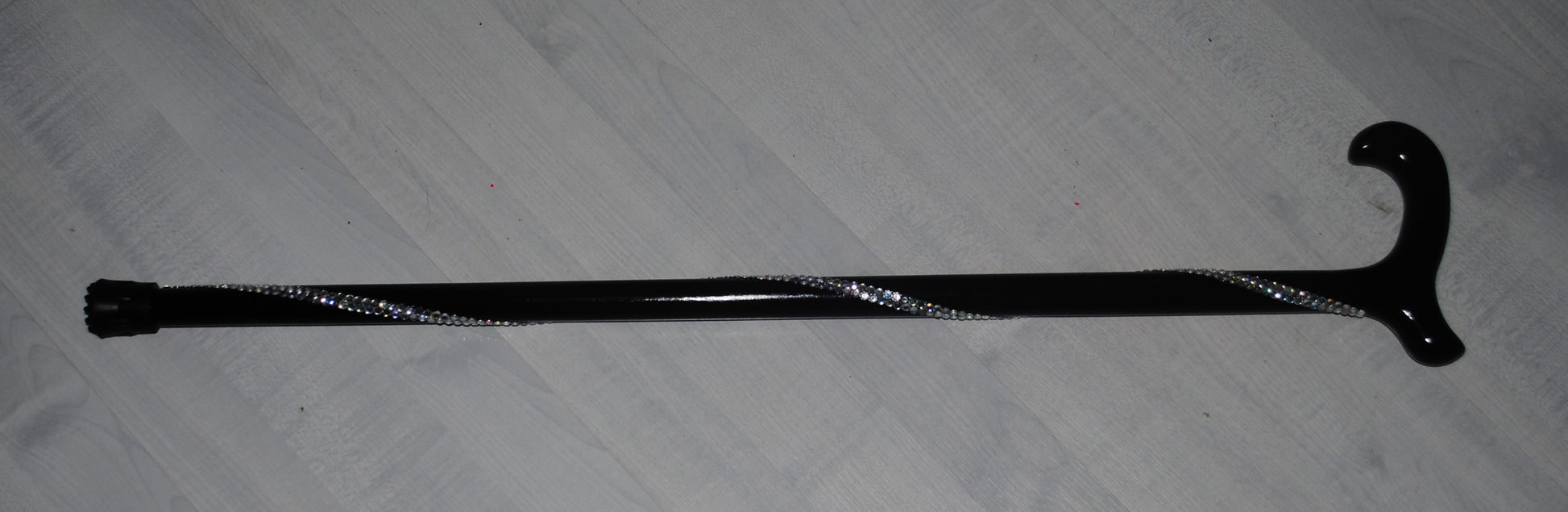 Helenix Black Derb Cane in black with white diamanté lined around around the crutch every few inches