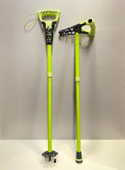 2 Foldable sticks in bright yellow showing different options for the foot of the stuck