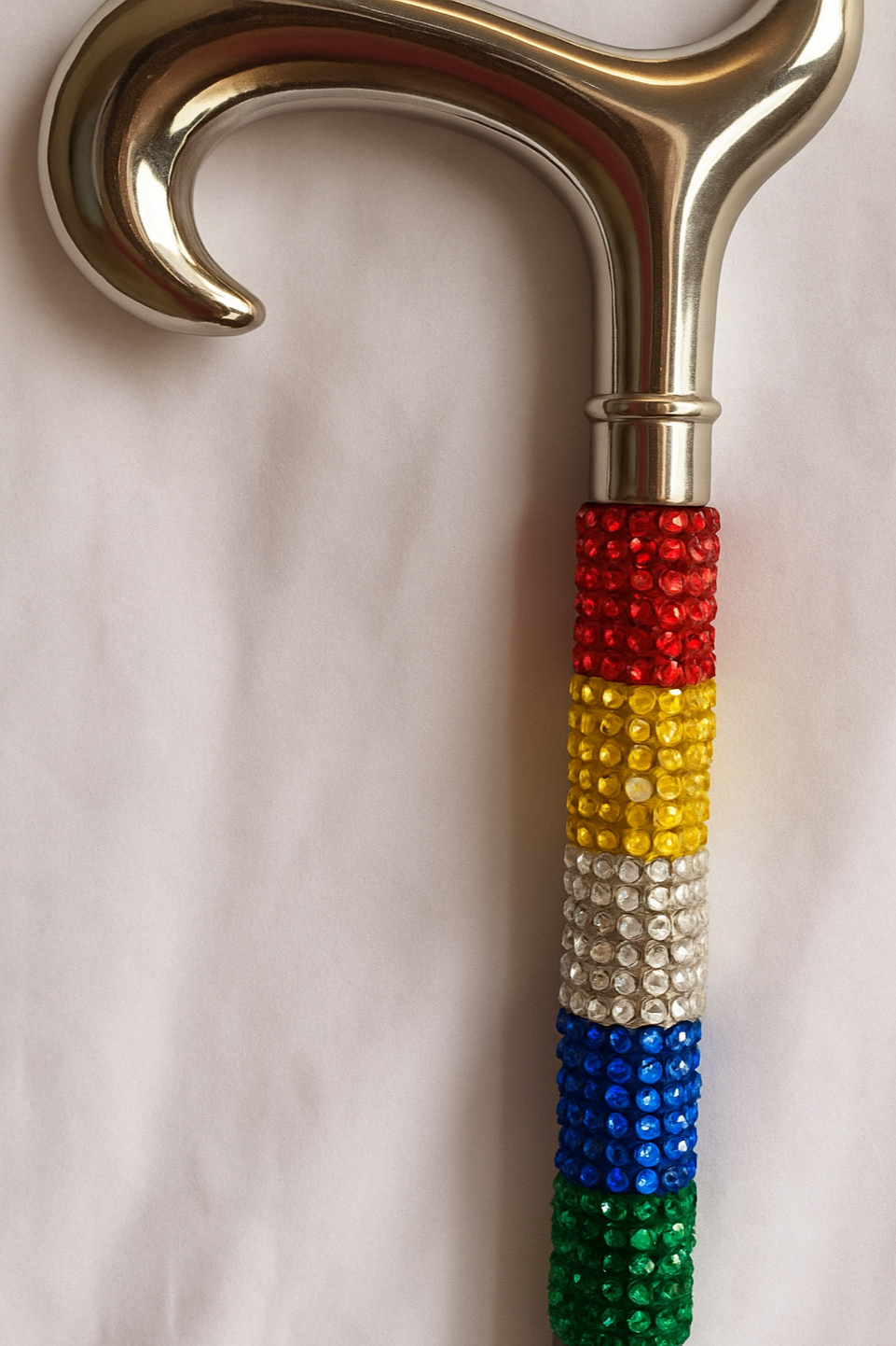 Chrome derby handle and coloured rhinestones in red yellow, white, blue and green