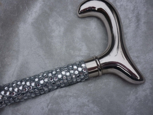 Sparkle Cane Walking Stick with clear Rhinestones and chrome handle