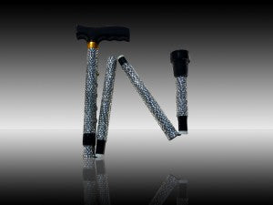 SparkleStick Walking Stick (folding) with black handles and clear Rhinestones